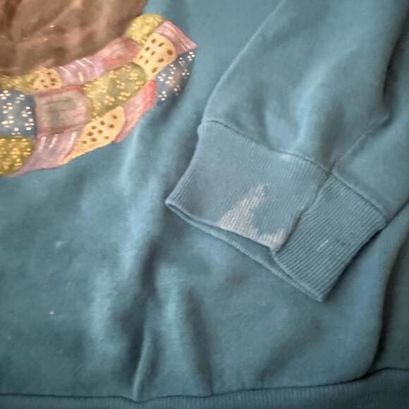 Vintage 90s Teal Bunny Graphic Sweatshirt Patchwork Quilt Print Womens XL - Picture 7 of 7